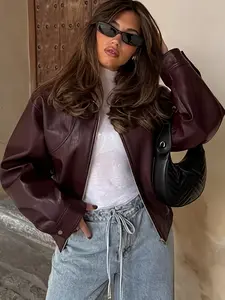 Women's Casual Fashion Pu Jacket, Stylish Office Commute Coat, Autumn Winter Women's Outerwear, Comfortable Ladies' Clothing, Basic Tops