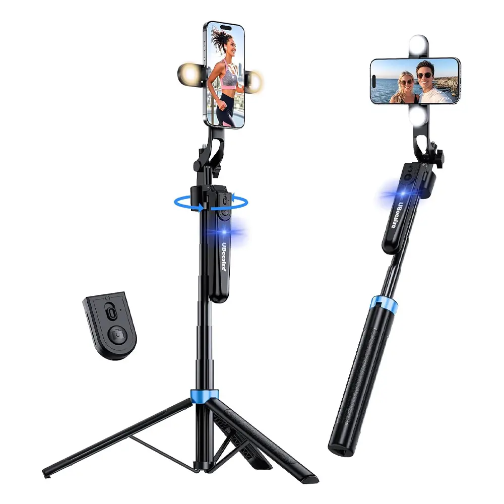 UBeesize 70'' AI Auto Face Tracking Tripod, Lightweight 360° Rotation Phone Stand with Fill Light, Smart Selfie Stick for Vlog, Live Stream & TikTok (iPhone/Android Compatible)