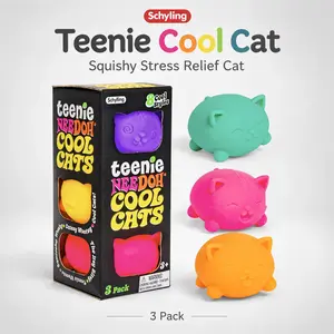 Schylling Teenie NeeDoh Cool Cats Squish Fidget Toy, 3 Pack Mini Cute Cat Sensory Glob Stress Balls, Assorted Bright Color Soft Squeeze Anxiety Relief Toy, Portable Pocket Fidget Gift for Kids Ages 3+ & Adults