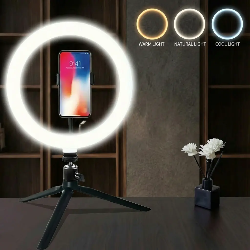 12" Ring Light with Tripod Stand & Phone Holder, LED Video Light for Desk with 3 Light Modes & 10 Brightness Level for Selfie, YouTube Makeup Live Streaming TikTok Content Creation Mlogging#SummerWins#Fathersdaygift
