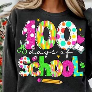 4-Pack, 6-Pack or 8-Pack DTF Heat Transfer Gang Sheet 100 Days of School Teachers Ready to Press for DIY T-Shirt Printing