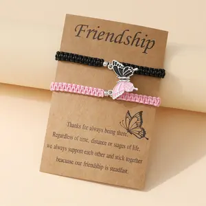Magnetic Butterfly Couple Bracelets for Boyfriend and Girlfriend Pink Black Matching Friendship Bracelets Long Distance Relationship BFF Gift Set 2Pcs