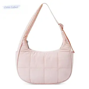 Small Puffer Crescent Shoulder Bag for Women Quilted Nylon Waterproof with Side Pocket for Cans Lightweight Travel Gym Purse FOR FALL