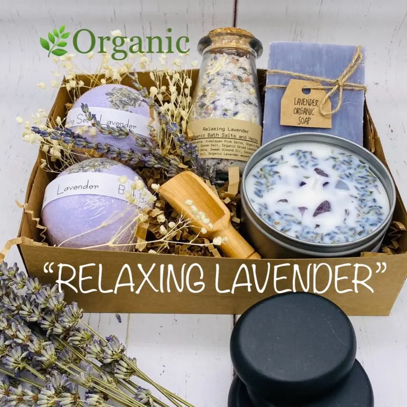 Organic Lavender Spa Basket, Handmade Body Care Set, Luxury Spa Gift Set, Valentine’s Gift, Gift For Her Skin Repair, Spa Basket