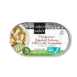 Cole’s Seafood Patagonian Smoked Salmon Fillet with Vegetables for Healthy On-the-Go Meals Open & Eat Seafood Meal ASC-Certified, High Protein & Gluten-Free