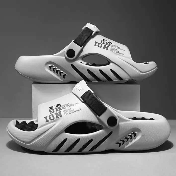 Unisex Minimalist Open-Toe Slipper Sandals - Lightweight Breathable EVA Upper, Adjustable Strap, Cushioned Non-Slip Flexible Street Footwear (Choose 1 Size Up for Wide Feet, Letters Design)