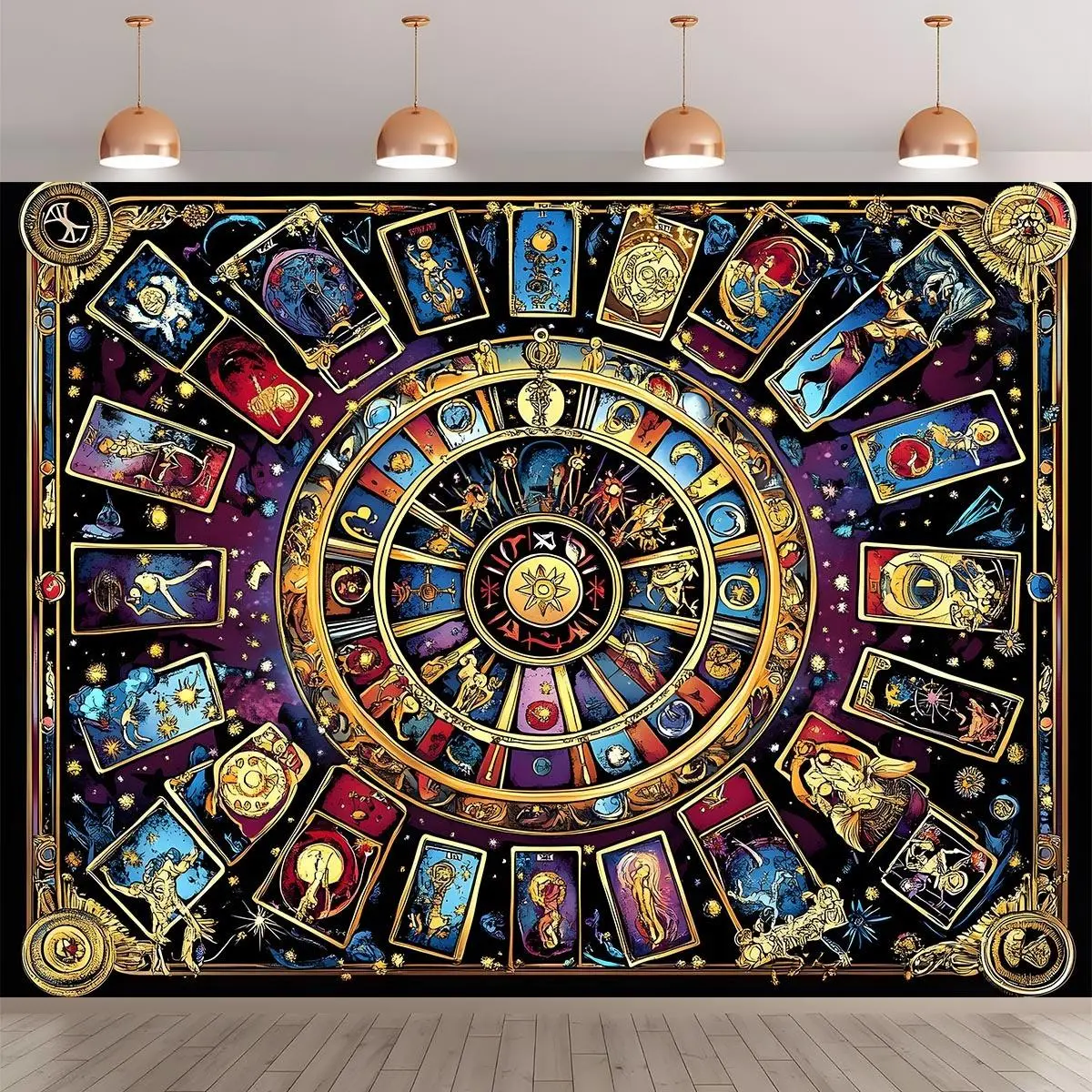 Starry Night Synthetic Rectangular Polyester Tarot Tapestry Wall Decor - 1-Piece Hangable Constellation Banner with 12 Horoscopes, Astrology Chart, Moon Phases, Tarot Symbols, Decor Inspo for Weddings, Easy to Hang Indoor/Outdoor, Banners, Birthday