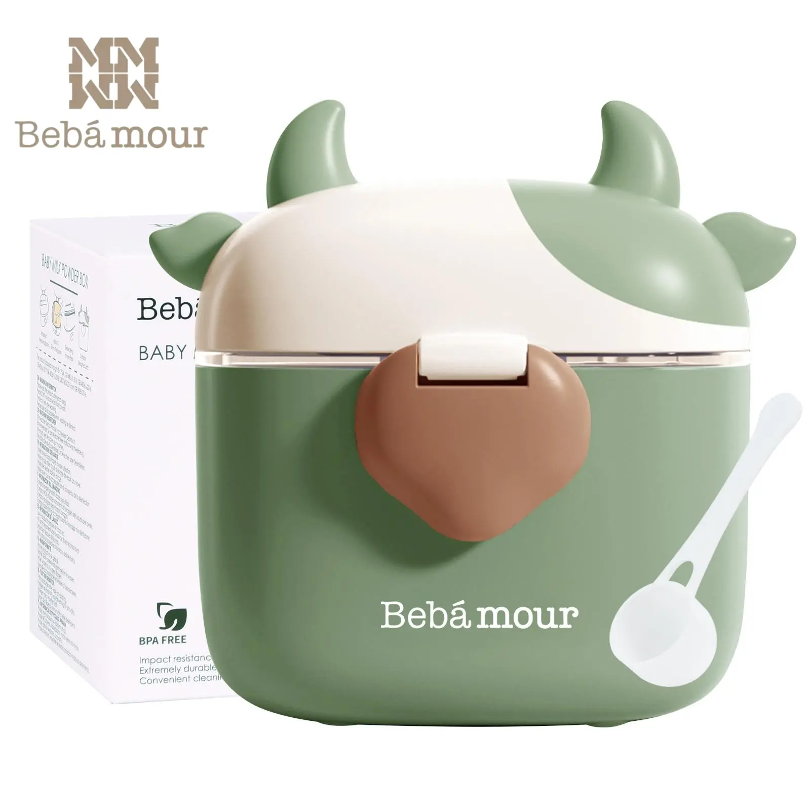 BEBAMOUR Baby Formula Dispenser, Cute Cow-Shaped 450ML Container with Scoop Leveller, BPA-Free Portable Food Storage for Travel & Newborn Snacks, Baby Items, Rubber, Newborn Baby,back to school
