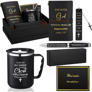 6-Piece Men's Pastor Christian Gift Set (Black) Includes 17oz Christian Coffee Mug, Leather Bible Notebook, Religious-Themed Fountain Pen, Metal Bookmark, and Greeting Card Box Pastor Appreciation Day/Christmas Gift