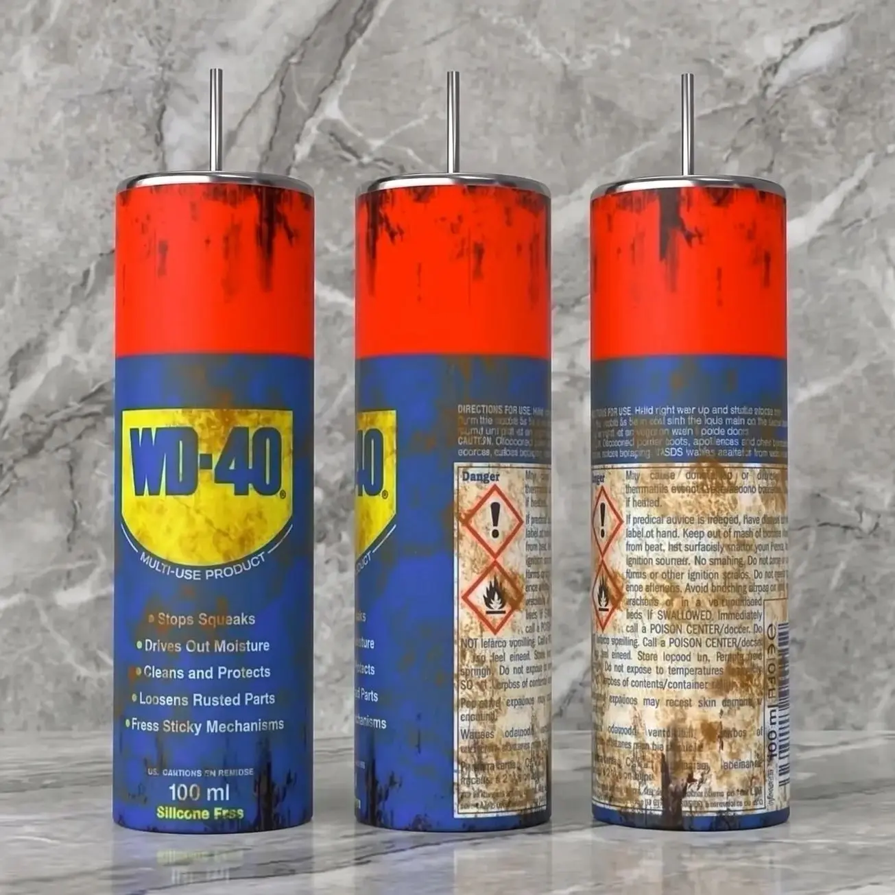 WD-40 Vacuum Insulated Tumbler with Lid and Straw - Stainless Steel Travel Coffee Mug Double Wall Hot & Cold Drink Cup Leakproof Portable