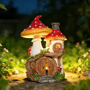 Solar Mushroom Tree House Light, Resin Garden Home Statue with Warm Glow, Lantern for Outdoor Yard Patio Lawn Decor