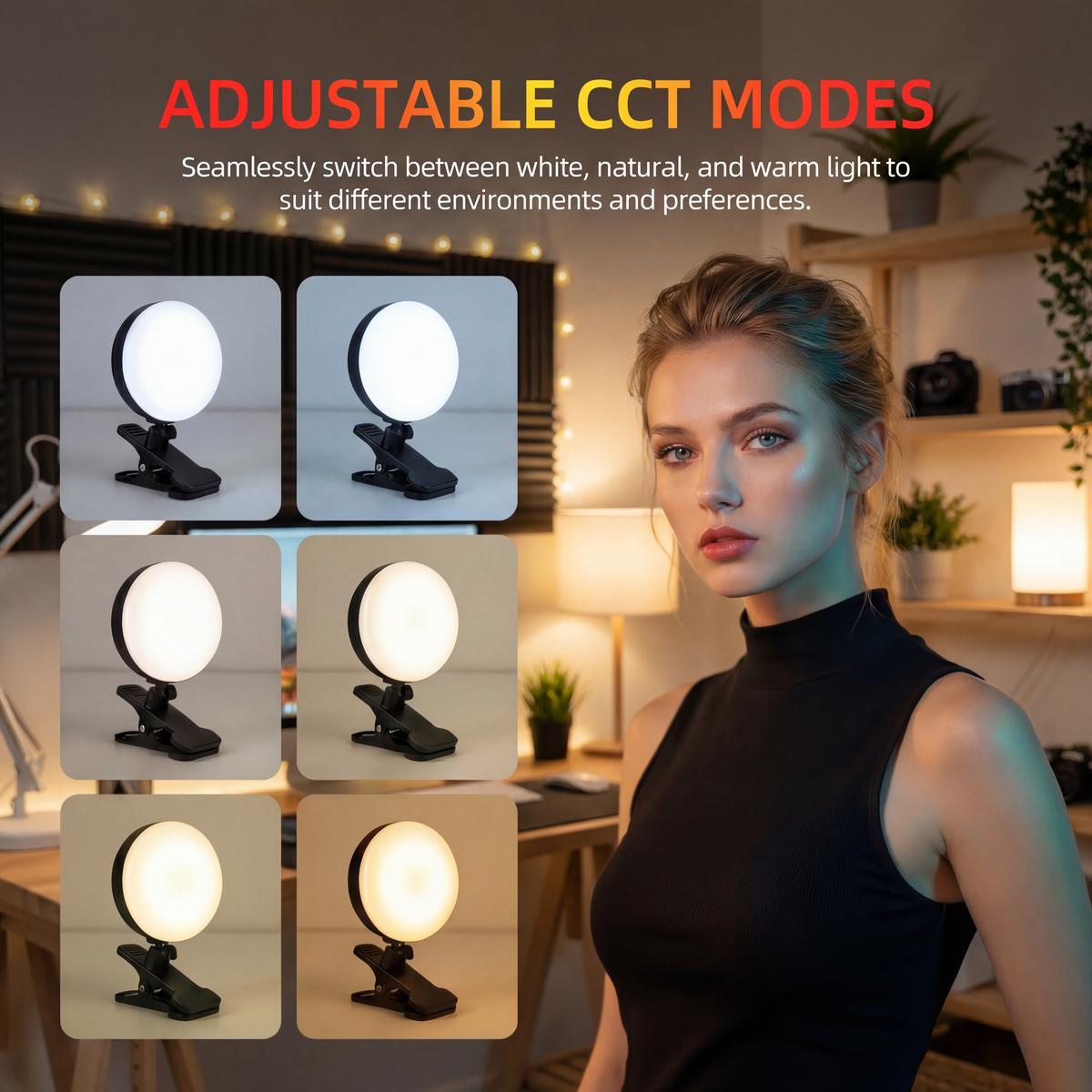 Rechargeable Portable USB Selfie Fill Light | Dual LED Clip-On + Magnetic Design | 3 Adjustable Color Temperatures (Natural / Warm / White) | Perfect Lighting for Live Streaming, Video Calls, Makeup & Selfies | Great Easter Gift