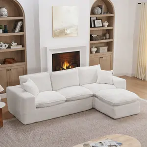 107'' Modern Boucle L-shaped Sectional Sofa with Moveable Ottoman for Living Room, Comfy Cloud Couch with Pillows, DIY Combination
