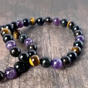 Lucky Charm Tiger's Eye Amethyst Tourmaline Citrine Rainbow Obsidian Protection Bracelet Men And Women Natural Crystal Style