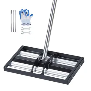 【FathersDayGift】VEVOR Updated Lawn Leveling Rake with Roller, 17" x 10" Stainless Steel Lawn Leveler with 63.4" Adjustable Handle, Heavy Duty Yard Leveling Rake, Effort Saving Lawn Leveling Tool for Yard Golf Court
