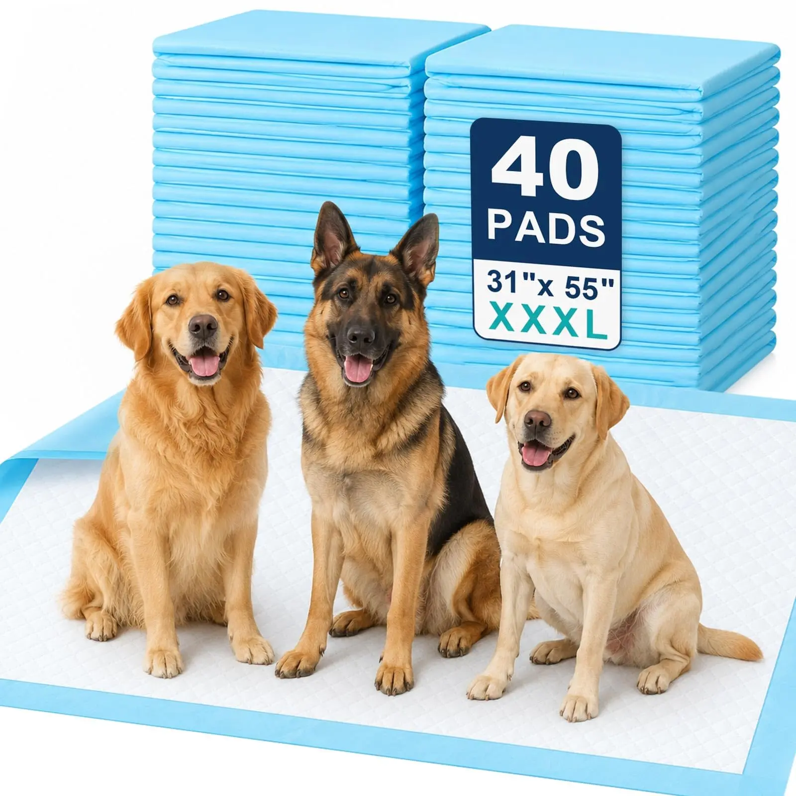 Puppy Pads for Dogs, 31 x 55 in, 6-Layer, Leak-Proof, 40-Pack | X-Large Pee Pads for Dogs Potty Training, Quick-Dry Design, Wee Wee Pads for Dogs, Puppy Training Pads