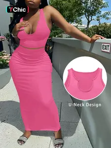 Casual Low Back Vest Dress Set, Plain Pattern, Leisure Clothing Style, Women's Suit, Perfect for Everyday Wear, No Ca Prop 65