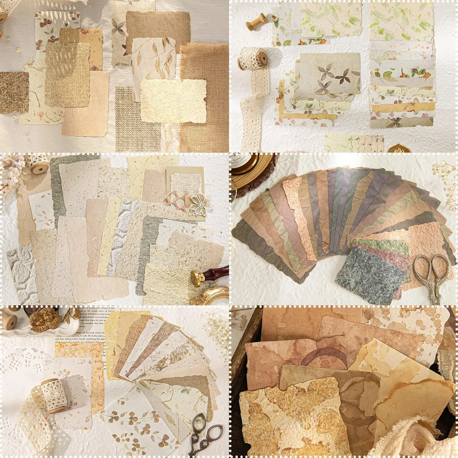 168-Piece Scrapbooking Supplies Kit - Coordinated Colors & Patterns, Textured/Rice Paper, 6 Premium Beige Vintage Embossed Cardstock, Pre-Designed Mini Paper, Office Stationery for Art and Craft with Great Value & Quality