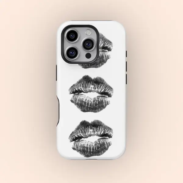 Minimalist Black Lip Print Tough Phone Case for iPhone & Samsung, Chic Kiss Mark Aesthetic Protective Phone Cover, Shockproof Slim Durable Case, Fashion Gift
