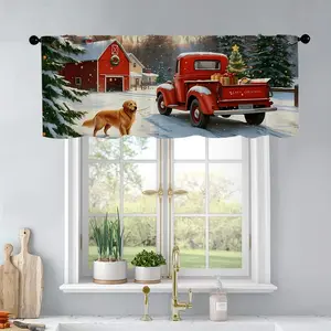1pc Christmas and New Year printed kitchen curtains Oil painting artistic image of christmas curtains valance window treatment living room bedroom Home Decoration Curtain home decor 54 x 18 inch