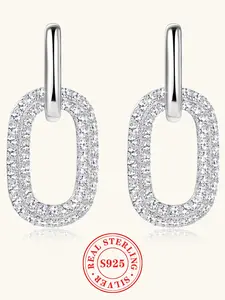 Shining 2.16ct moissanite double ring earrings, S925 silver earrings, elegant paper clip design, suitable for daily wear, surprise gift jewelry