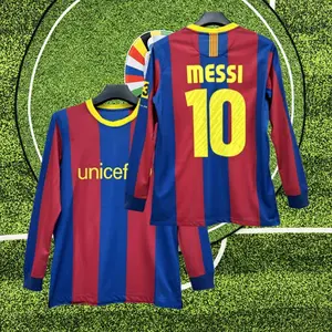 Messi #10 Classic Retro 2010-11 Home Fan Edition Adult Long-Sleeve Breathable Quick-Dry Soccer Jersey La Liga
