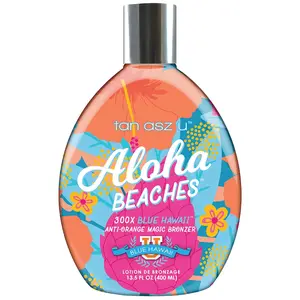 Tan Asz U Aloha Beaches Tanning Lotion, 300X Blue Hawaii Anti-Orange Bronzer, Color-Correcting Blue Bronzing Blend with Peptide Complex, 13.5 Fl Oz