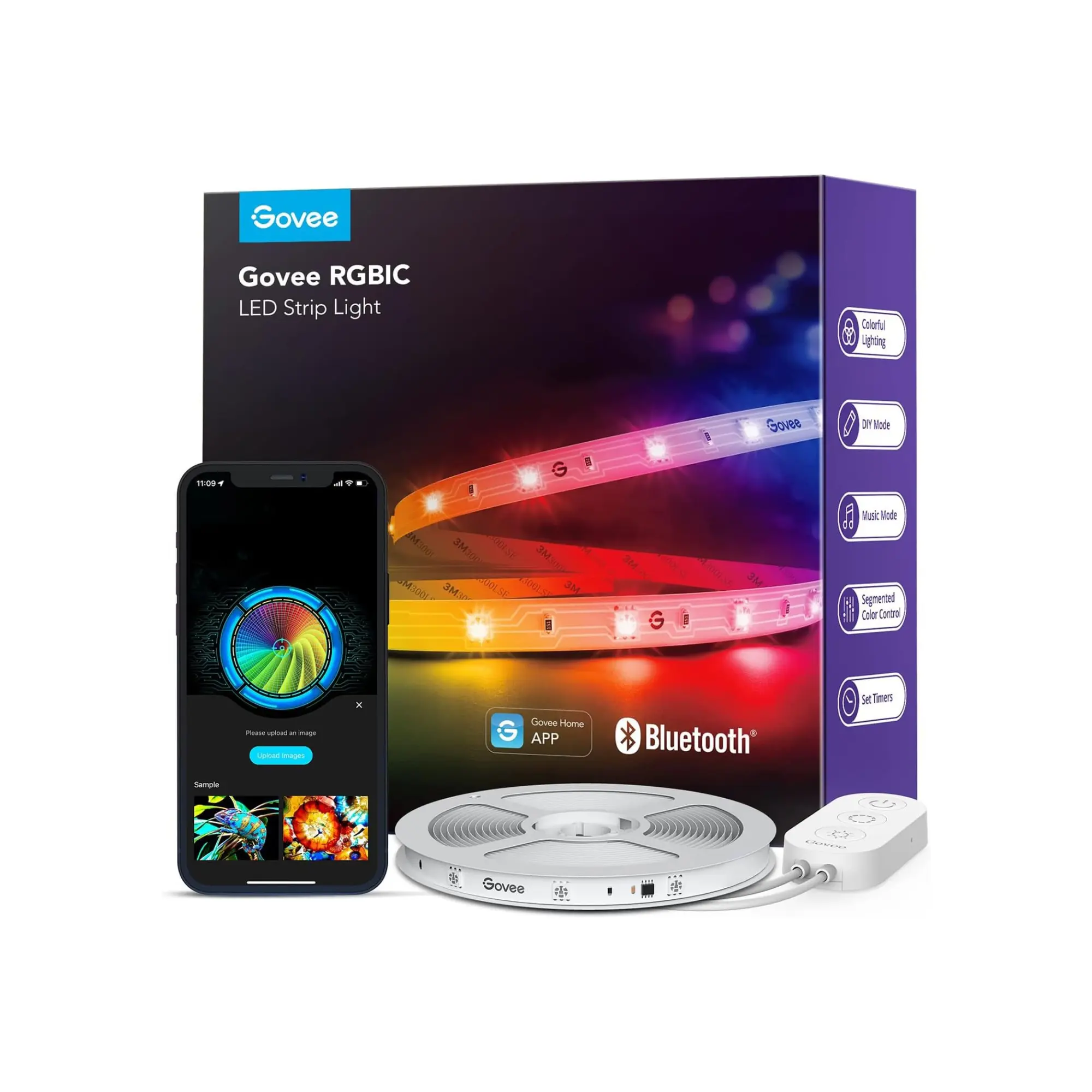 Govee 16.4ft RGBIC LED Strip Lights, APP-Controlled Bluetooth Fixture for Bedroom Home Decor with DIY Multi-Color Single-Line Functionality