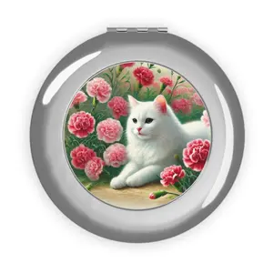 January Birth Flower - Cat Lover - Compact Travel Mirror