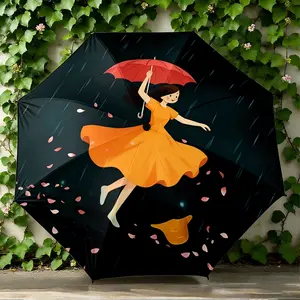 1PC Personalized Folding Umbrella with Cartoon Walking Woman Pattern, Suitable as a Birthday Gift, for Various Holidays, Travel, and Gift Giving