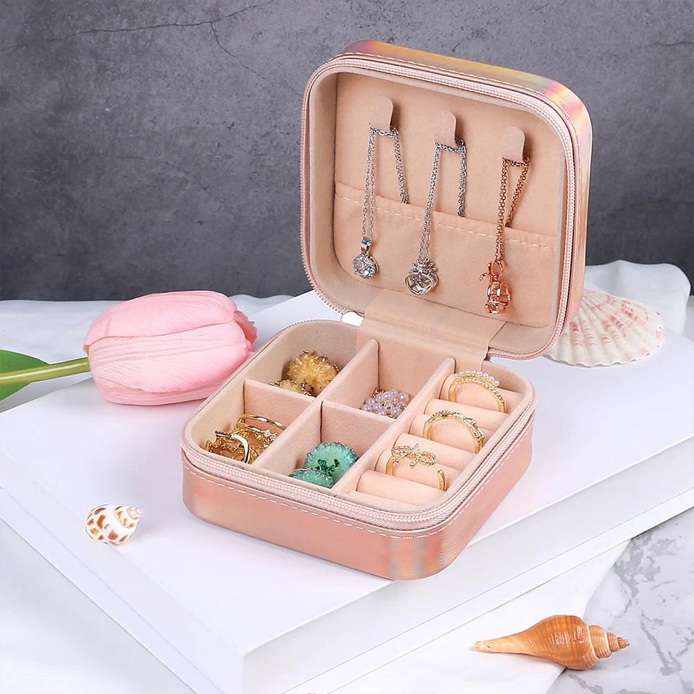 Jewelry Case Box Portable Small Travel Jewelry Organizer Necklace Earring Ring Storage Display Gift Box Travel Essentials
