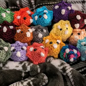 Small Triceratops crocheted keychain