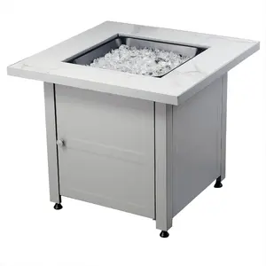 Endless Summer Outdoor Fire Pit Table with Faux Marble Finish, White Glass Endless Summer Outdoor Fire Pit Table with Faux Marble Finish, White Glass