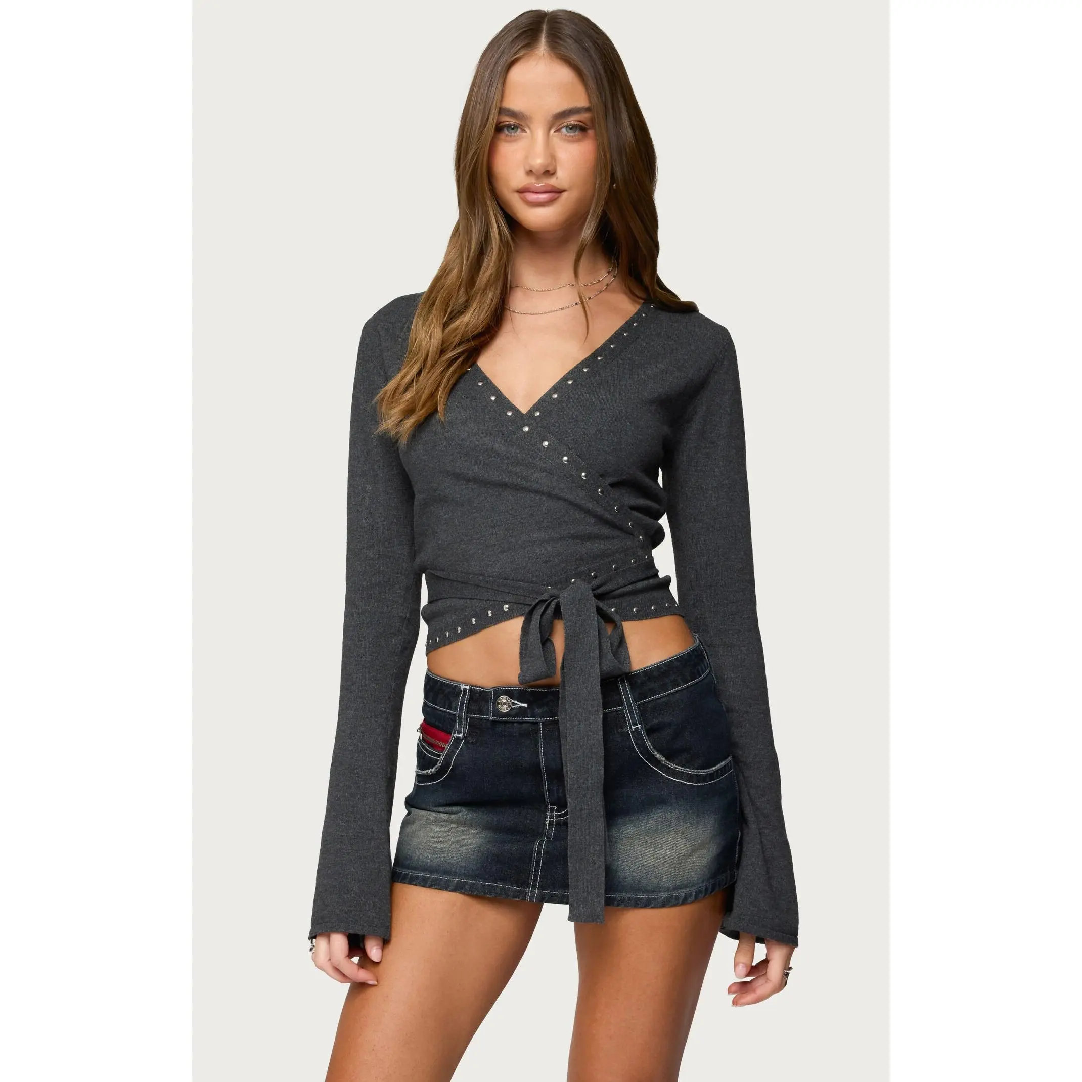Edikted Women's Roccia Studded Knit Wrap Top Edikted Women's Roccia Studded Knit Wrap Top