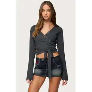 Edikted Women's Roccia Studded Knit Wrap Top