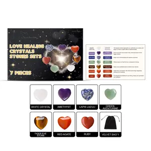 Heart Shape Healing Crystal Chakra Set Natural Energy Stones Meditation Balance Kit for Spiritual Wellness Home Decor Positive Vibes Relaxation Mindfulness Gift Collection with Tiger Eye & Lapis Lazuli Stones