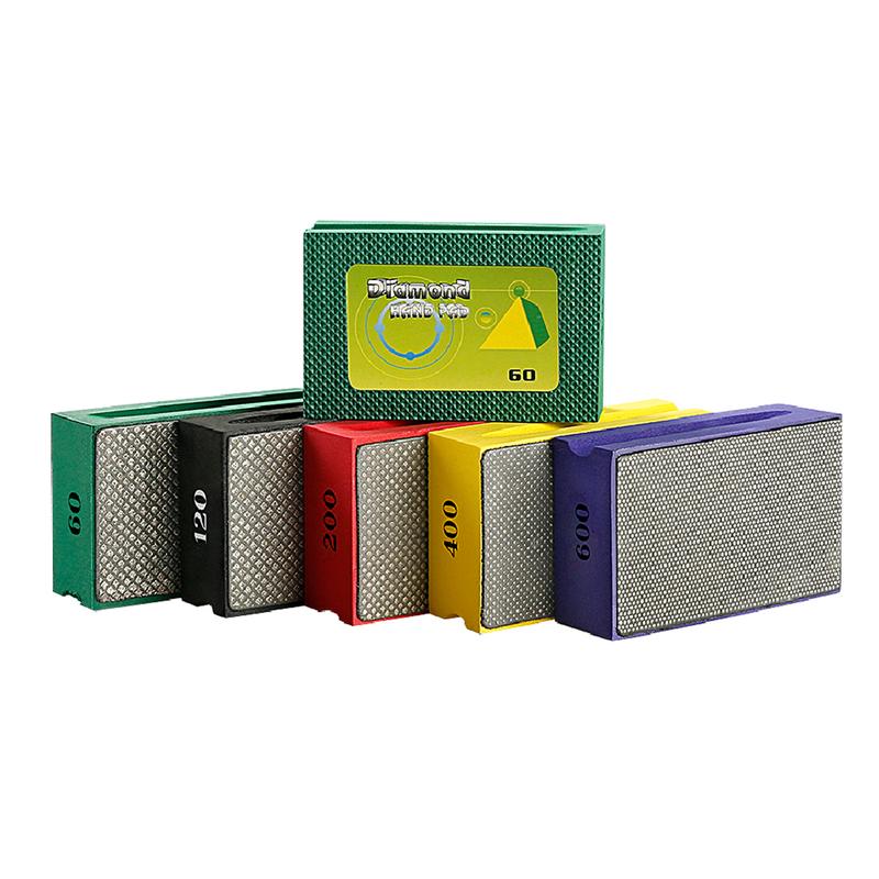 LOZLIN 5PCS Diamond Hand Polishing Pads 60-600# Grit with Foam Backing Wet/Dry Sanding Blocks for Tile Stone Marble Ceramics Glass Wood High Hardness Abrasive