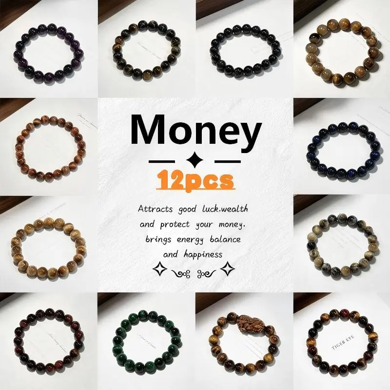 Crystal Beaded Bracelets for Women and Men - All colors of Tiger Eye Jewelry for Banquet Party - Money Attraction, Good Luck, Protection Bracelet Encouragement Gift for Her couple bracelet Daily Wear travelessential backtoschool