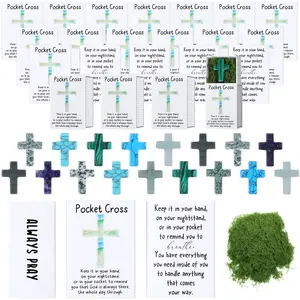 50 Set Mother's Day Natural Cross Crystal Stone Mini Small Pocket Cross Worry Stone Teacher Appreciation Week Graduation Emotional Support Prayer Box Christian Religious Faith Gift for Church Party Favors Baptism Birthday for Men Women Pocket Hug Token