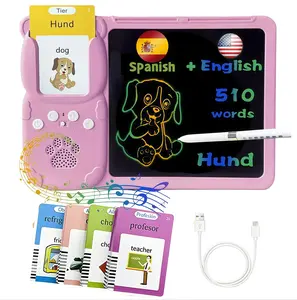 KIDGENIUS Interactive Talking Bilingual Flash Cards with Writing-Drawing Tablet, 510 English-Spanish Words, Pocket Language Repeater, Educational Toddler Learning Toys