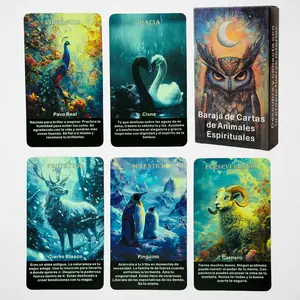 Spanish Language Spiritual Animal Oracle Card Set, 52 Tarot Cards with Keywords, Divination Tool for Inner Exploration and Healing Energy