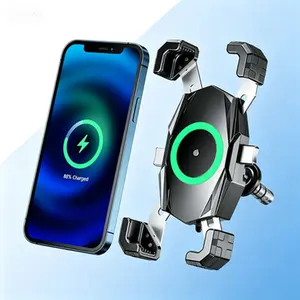 Motorcycle Phone Mount with Qi 15W Wireless Charger & USB C 20W Fast Charging Port, One-Push Automatically Lock & Quick Release Handlebar Phone Holder, Motorcycle Phone Charger Mount for 4.0-6.9" Phone, Secure Hands-Free GPS Navigation