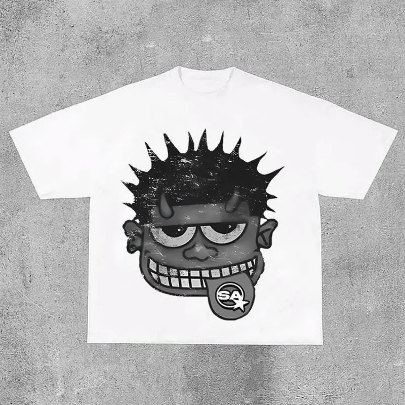 Monster Graphic Cropped T-Shirt for Edgy Streetwear Style, Unisex Cotton Crewneck Top for Daily Outfits and Viral Aesthetic Fashion Looks xt01