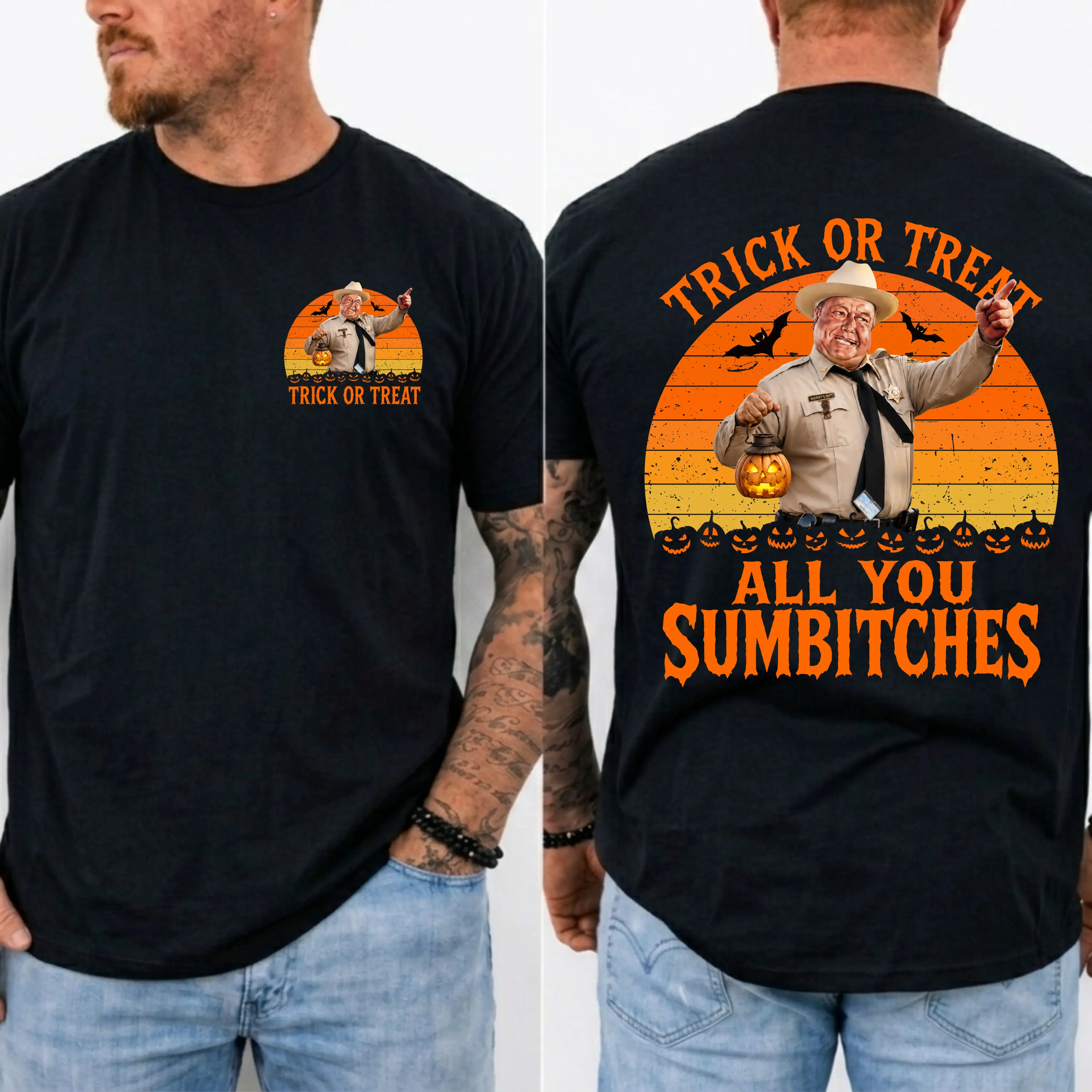 Trick Or Treat All You Sumbitches Shirt, Smokey And The Bandit Movie T-Shirt, Classic Halloween Quote Graphic Tee, Funny Holiday T-Shirt for Spooky Season, MADE IN USA