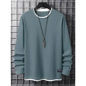 Men's Fashion Casual Long Sleeve T-Shirt, Spring & Fall New Style, Skin-Friendly Breathable Waffle Knit Round Neck Top
