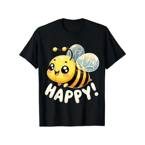 Bee Happy cute Bee Honey T-Shirt for Boys Fashion Trend Bottoming Shirt Breathable, Casual Comfortable Top Streetwear Fashion Casual Summer Tee Crew Neck Short Sleeve T-Shirt Best Gift for Boy Girl (3-13Y)