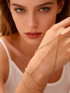 Elegant Beaded Double Layer Finger Cuff, Chic Fashion Accessory for Women, Perfect for Daily Wear, Parties, Gifts