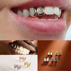 2pcs of Hip Hop Punk Dental, Fashion Cool Carnival Personality, Unisex Music Festival And Halloween Oral Golden