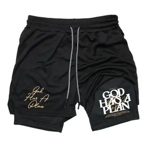 Christian God Has A Plan Bible Verse 2-in-1 Sports Shorts, Streetwear Sports Shorts, Regular Fit Breathable Quick Drying Shorts for Gym Workout Running, Casual Men's Sportswear for Summer