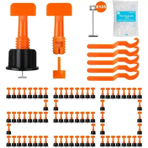 Tile Leveling System Kit, 250 count 1/16'' Levelers, 1300 count Spacer Clips and 125 Steel Wedges and 5 Wrenches,  Tile Spacers Leveling System for Walls & Floors Installation